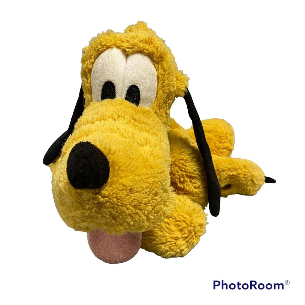 Exclusive Disney Store Pluto Plush Dog Laying Down Soft Green Collar Retired 15"